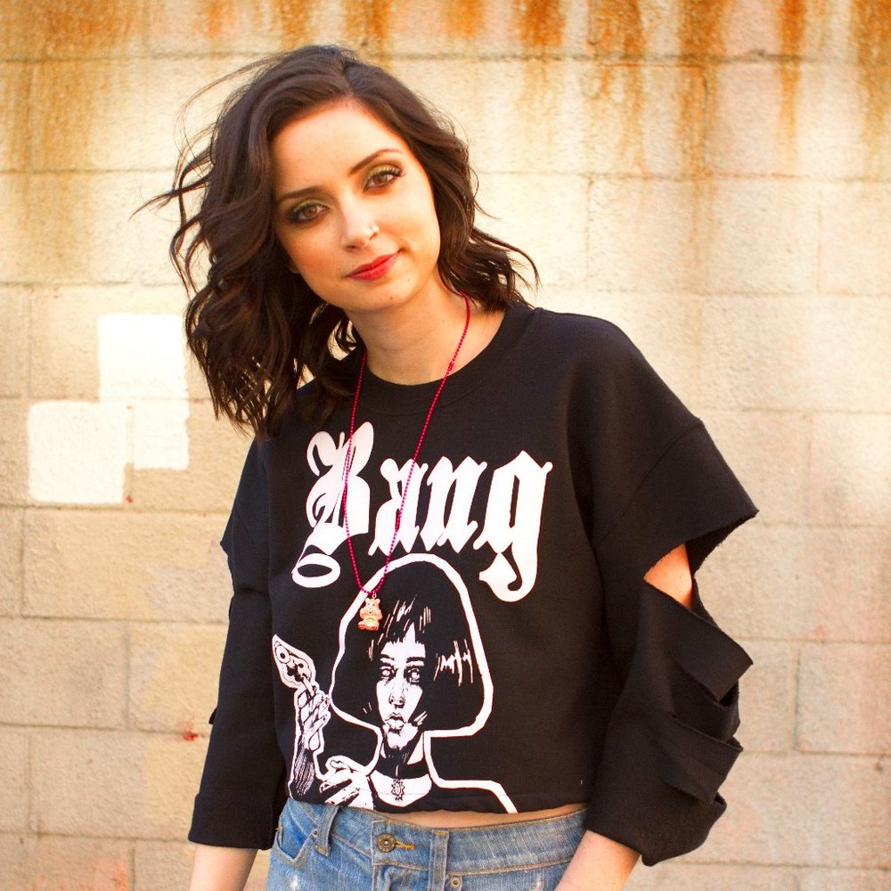 Ivory Jar - Black Mathilda Crewneck Cropped Pullover - slit sleeves